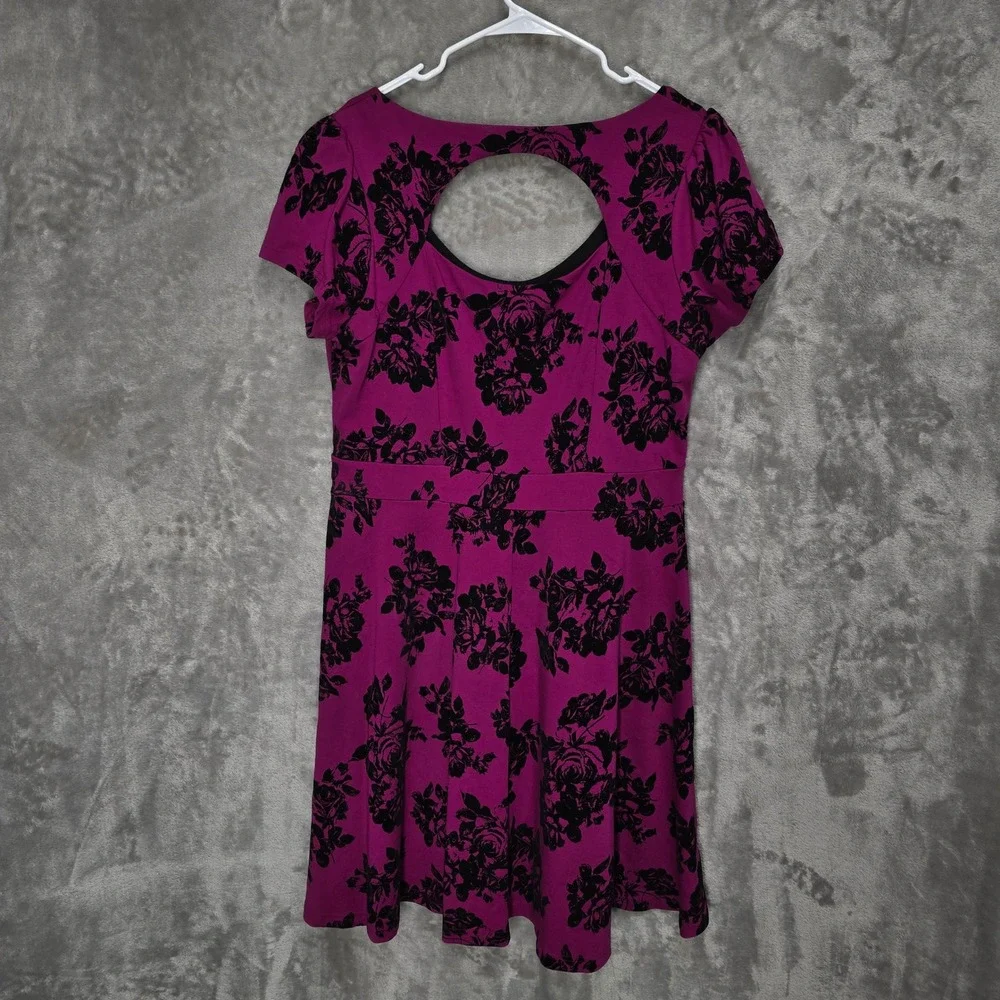 City Chic Women Dress M Purple Blk Velvet Floral Whimsigoth Dark Fairy Stretchy